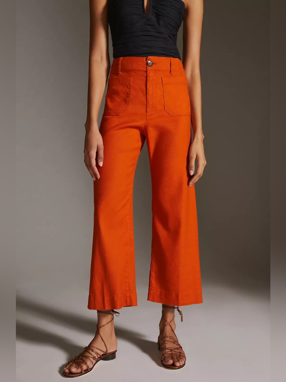 Anthropologie | Maeve Colette European Linen Stretch Wide Leg Pants Orange Sz 10